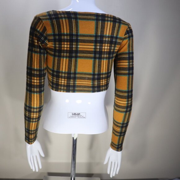Plaid Long Sleeve Scoop Neck Crop Top, Medium - Picture 4 of 8